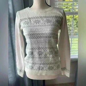 Talbots XS Sweater Silver and Cream Snowflake